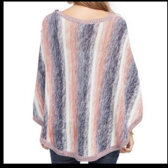 Motherhood Maternity Adjuatable Color Striped Knit Poncho with Buttons - Picture 4 of 7